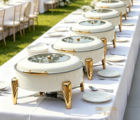Ensemble de réchauds de buffet de luxe en acier inoxydable 9L noir, blanc et or, chauffe-plats hydrauliques pour la restauration en buffet