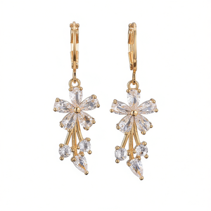 Orecchini Pendenti Viola E466 con Fiore in Cristallo e Strass, Placcati in Oro 22k, Gioielli Romantici da Sposa per Donne - Product Image 1