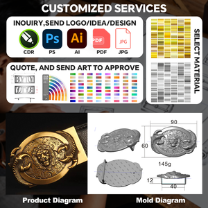 Fivela de Cinto para Homens OEM ODM Personalizada com Logo de Metal em Relevo, Estilo Cowboy Ocidental Antigo, Grande, em Liga de Zinco, Latão, Ouro, Artesanato 3D - Product Image 4