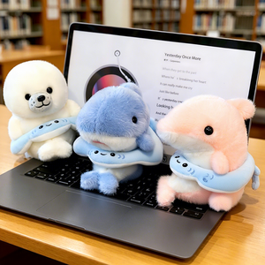 Peluche Kawaii d'animal marin pour le bureau avec bouée de sauvetage souriante, poupée requin ou phoque douce pour décoration de bureau ou cadeau - Product Image 3