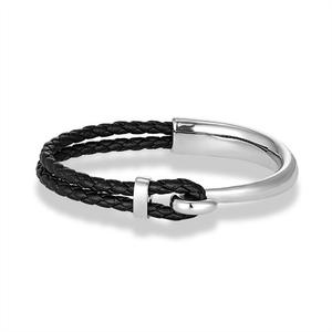 Voorraad Beschikbaar Minimalistisch Heren Lederen Armbanden Gevlochten Manchet 18K Verguld Roestvrij Staal Cool Armband Sieraden - Product Image 3