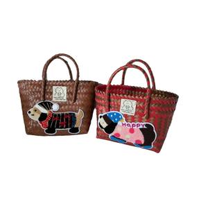 Nouveau sac tissé rétro à rayures motif Teckel pour voyage, vacances, trajets quotidiens, shopping, doublure PVC, fermeture ouverte, broderie, 20x15x10cm - Product Image 5