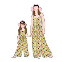 Combinaison d'été sans manches à imprimé floral style décontracté personnalisée en gros pour maman et moi, tenues assorties pour la famille