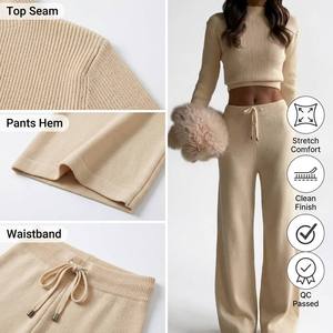Ensemble deux pièces long pour <span class=keywords><strong>femme</strong></span> en Spandex et Polyester extensible, tenue décontractée assortie, crop top et <span class=keywords><strong>pantalon</strong></span> évasé, été, vente en gros OEM - Product Image 2
