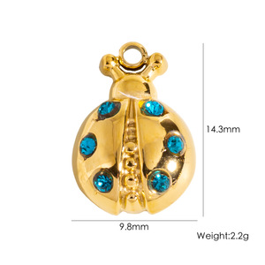 Mariquita de acero inoxidable <span class=keywords><strong>Coccinella</strong></span> <span class=keywords><strong>septempunctata</strong></span> con colgante de diamantes de imitación dijes de insectos para la fabricación de joyas DIY - Product Image 2