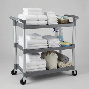 Carrito de Servicio de Tres Niveles para Hotel, con Ruedas de 4 Pulgadas de PP+Aluminio, para Limpieza, Restaurante, Cocina de Hotel - Product Image 6