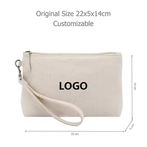 Bolsa de Maquillaje de Lona de Lino con Logotipo Personalizado, Neceser de Viaje Ecológico Natural con Cremallera, Bolsa de Cosméticos de Calicó para Belleza - Product Image 3