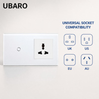 Interrupteur tactile UBARO à panneau en verre trempé 1 voie avec prise universelle 3 broches, interrupteurs et prises électriques murales pour la maison