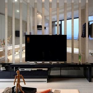 <b>Rectangular</b> Free Combination Acrylic With Self-Adhesive <b>Mirror</b> Decoration Sticker for Living Room Background <b>Wall</b> Sticker 5x20cm - Product Image 3