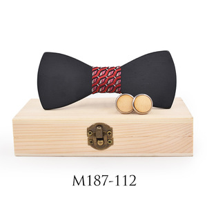 Ensemble de nœuds <span class=keywords><strong>papillon</strong></span> et boutons de manchette <span class=keywords><strong>en</strong></span> <span class=keywords><strong>bois</strong></span> pour homme, noir et simple, peut être utilisé pour les mariages et les fêtes - Product Image 3