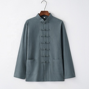 เสื้อเชิ้ตแขนยาวผ้าฝ้ายและผ้าลินินสไตล์จีนสำหรับผู้ชาย สไตล์ถังย้อนยุค เสื้อผ้าลำลองผ้าลินินสำหรับผู้ชาย เสื้อผ้าสำหรับทำสมาธิแบบเซน - Product Image 2