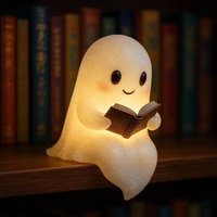 Lampe de nuit LED 4M fantôme mignon lisant un livre, décoration d'Halloween 3D, intérieur, rechargeable, alimentée par batterie, plastique, chambre à coucher, bureau, 2700K