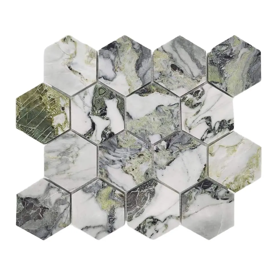 Hot Selling White Thassos And Cold Emerald Jade Ice Green Marble Backsplash Tiles For Kitchen Triangle Marble Mosaic