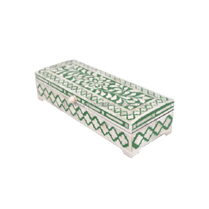 กล่องเครื่องประดับทรงสี่เหลี่ยมฝังกระดูกทำด้วยมือกล่องเครื่องประดับตกแต่งกระดูกเพชรจากอินเดียสำหรับการจัดเก็บหรือเป็นกล่องของขวัญวัสดุไม้ - Product Image 1