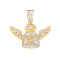 Collier unisexe tendance en alliage plaqué argent/or avec pendentif en forme de sac d'argent ailé, dollar et papillon orné de cristaux, idéal pour les fêtes