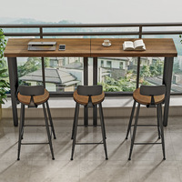 Tables et chaises de comptoir de bar en bois massif de style américain au design moderne Tables longues contre le mur pour la boutique de thé au lait
