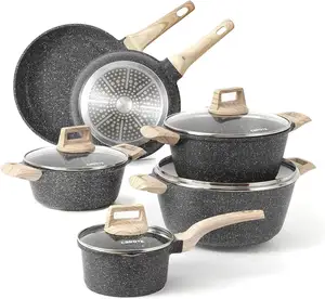 OEM Ensemble de casseroles et poêles de cuisine antiadhésives en aluminium moulé sous pression Batterie de cuisine en granit avec fond à induction