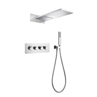 Ensemble de robinets thermostatiques intelligents encastrés au plafond Xinxi Copper, finition chromée, douche à effet pluie, design moderne et simple