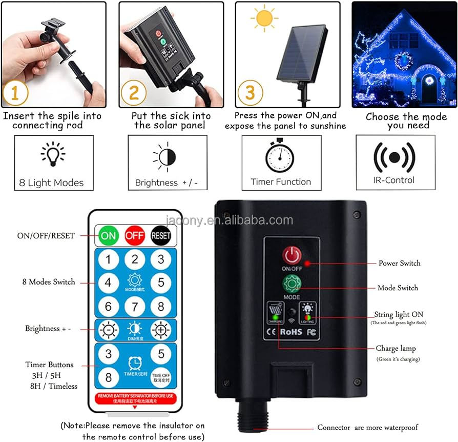 100 200 300 Led Solar Rope String Lights Outdoor Solar Powered Fairy Light with 8 Modessolar String Lights Outdoor Waterproof · image 6