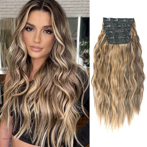 Peluca con Clip para mujer, conjunto de cuatro piezas extensibles, máquina de densidad 180%, doble trama, ondulación de agua, simulación Natural, rizado esponjoso - Product Image 1