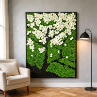 Panneau d'art carré en mousse de renne véritable préservée, fleurs artificielles de cerisier pour fond de bureau ou d'hôtel - Écologique, Saint-Valentin