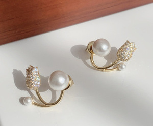 Hot Sale Rhinestone Zircon Pearl Flower Stud <b>Earring</b> Jewelry Dainty Silver <b>Post</b> Tulip <b>Earrings</b> for Women - Product Image 6