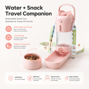 Bouteille d'eau portable pour chien avec récipient pour nourriture, distributeur d'eau pliable pour animaux de compagnie, bouteille d'eau de voyage anti-fuite pour les promenades en plein air - Product Image 2
