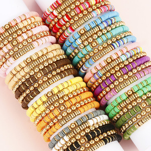 Ensemble de bracelet en perles d'argile polymère multicouche fait à la main or été plage Style bohême coloré amitié bohème bracelet fête - Product Image 3