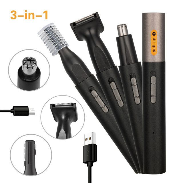 Rechargeable 3-in-1 Nose Eyebrow Facial & Ear/Beard Trimmer for Men & Women with Powerful Motor Aluminum Alloy 500mAh Battery
