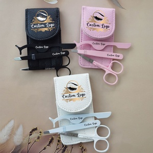Venta al por mayor haga su propio logotipo 2 PCS 3PCS tijeras de pestañas rosas juego de pinzas profesionales para <span class=keywords><strong>cejas</strong></span> <span class=keywords><strong>Kit</strong></span> de pinzas para pestañas - Product Image 2