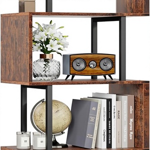 Industrial Wooden Bookshelf Metal Frame Open <b>Shelving</b> <b>Unit</b> Display Rack for Living Room Office - Product Image 2