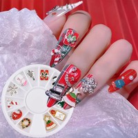 12 grille noël ongles breloques 3D alliage bonhomme de neige cloche wapiti cadeau de noël accessoires pour ongles