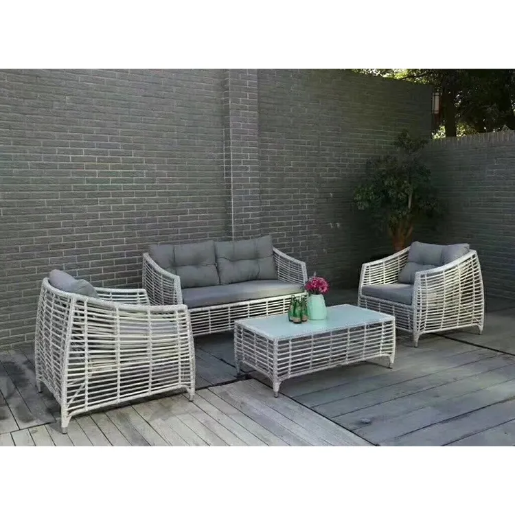 Groothandel Outdoor Tuinmeubelen Set Rotan Sofa Wit Patio Rotan Outdoor Sofa Set