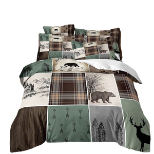 Tự Nhiên Cabin Retro Mộc Mạc Lodge Bộ Đồ Giường Bộ Gấu Deer Đất Nước Săn Bắn Sọc In Chất Lượng Ngủ Cho Cuộc Phiêu Lưu Ngoài Trời - Product Image 1