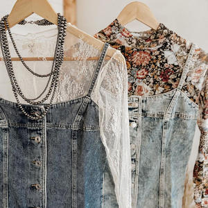 Vestidos de mezclilla ajustados de estilo occidental informal con encaje y tirantes para mujer, de moda. - Product Image 6