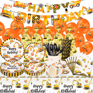 Construction fête d'<span class=keywords><strong>anniversaire</strong></span> fournitures tasses assiettes signes serviettes nappe 79 pièces ingénierie de la Construction jouets à thème pour garçon - Product Image 1