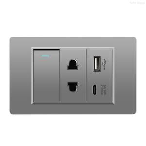 Prise murale US avec 2 ports USB/Type-C, prise secteur et interrupteur lumineux, compatible Thaïlande/États-Unis/général - Product Image 1