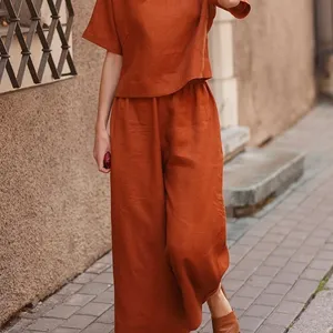 FEIBAI orange 2023 Suit loose solid color shirt and trousers two-piece set