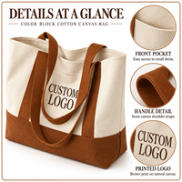 Sac fourre-tout en toile de coton personnalisé imprimé en gros, avec poche avant colorée, idéal pour les trajets quotidiens, le travail, l'école, les courses et les voyages
