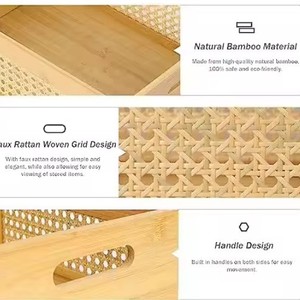 Bamboo Woven Storage Box Rectangular With Handle And Decorative Lattice Living Room Tidy Organizer 10-<b>20L</b> Capacity - Product Image 5