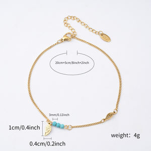 <span class=keywords><strong>Tobillera</strong></span> bohemia de ala de Ángel, joyería fina de acero inoxidable, chapado en oro de 18K, Turquesa - Product Image 3