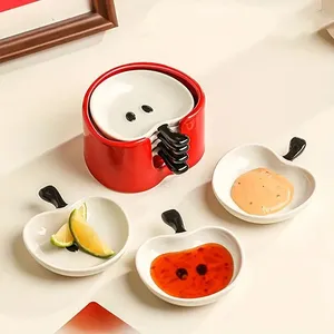 4-Piece Ceramic Dipping Sauce <strong>Set</strong> with Stand - Cute Cartoon Small Bowls for Soy Sauce, Wasabi, Hot Pot - Product Image 6