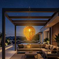 Lanterne solaire en forme de montgolfière, imperméable, suspendue, en rotin tressé, pour jardin, décoration LED, luminaire suspendu