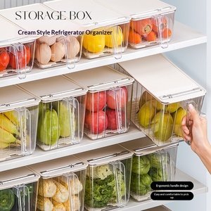 Boîte de rangement portable en <span class=keywords><strong>plastique</strong></span> de style crème, rectangulaire, <span class=keywords><strong>pour</strong></span> aliments, fruits et légumes, capacité de 3L/5L - Product Image 1