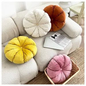 Soft Velvet Office Chair Seat Cushion Pumpkin Round Home Decor Chair Sofa Office Modern Floor Cushion Seats