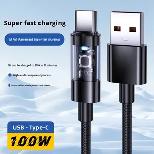 Cavo Dati USB C Type C Intelligente AI da 100W con Doppia Luce LED, Intrecciato in Nylon, Ricarica Rapida per <span class=keywords><strong>SAMSUNG</strong></span>, iPhone, Power Bank, PC - Product Image 1
