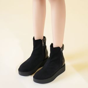 Bottines à talon compensé en cuir suédé pour femmes, bout rond, avec fermeture éclair latérale, bottines à la mode d'automne, Y91236 - Product Image 4
