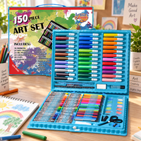 Kit de peinture multimédia 150 pièces, couleurs assorties, marqueurs, crayons de couleur, crayons de cire, étui de rangement portable pour l'art en classe