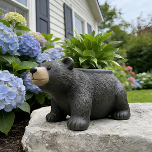 Pot de fleurs réaliste en résine en forme d'ours <span class=keywords><strong>noir</strong></span> - Pot décoratif en forme d'animal sauvage pour jardin, support rustique pour plantes succulentes pour cabane - Product Image 4
