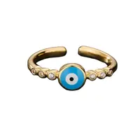 แหวนเคลือบทอง18K ประดับคริสตัล CZ,แหวนเปิดตาสีน้ำเงินสไตล์ตุรกี